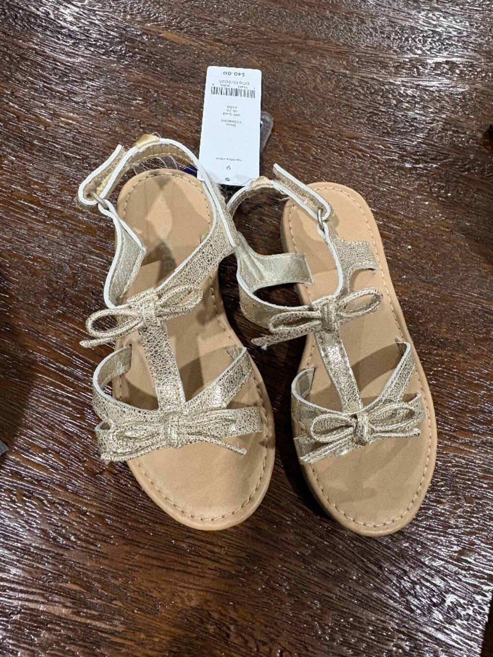 Carter's Girl's Gold Elicia Sandals Summer Shoes Dressy Bows sz 9 NWT
